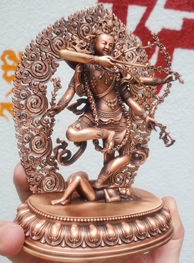尼泊尔工艺藏传纯铜作明佛母像站立家居供奉车载摆件
