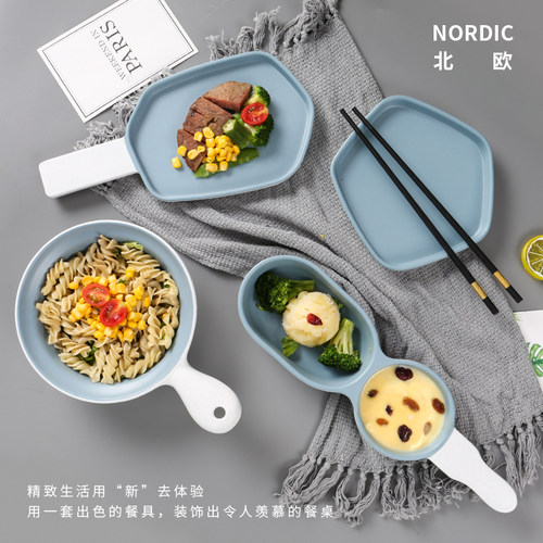 祥源美密胺北欧ins风餐具套装塑料盘仿瓷碗菜盘耐摔餐厅商用盘子 - 图1