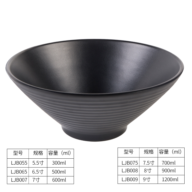 密胺餐具面碗商用仿瓷黑色日式塑料米线汤碗麻辣烫大碗拉面专用碗-图0