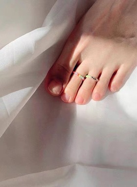 原创设计ins风彩色弹力脚戒指纯银个性脚环瑜伽趾环时髦艺术尾戒