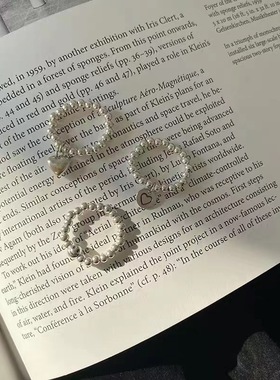 爱心弹力戒指女925银时尚百搭个性小众设计ins潮叠戴松紧食指环