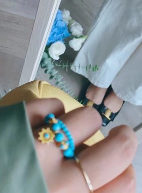 藏族风小众戒指 民族风绿松石串珠弹力绳戒指女食指环ins潮
