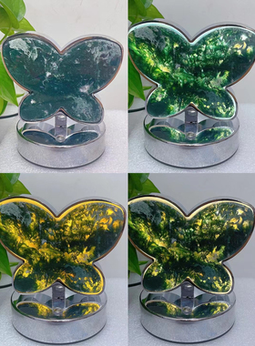 天然萤石月牙蝴蝶翅膀花朵小夜灯摆件水草玛瑙创意台灯家居摆件