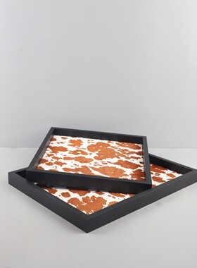 现代简约高级感真皮马毛香薰装饰托盘摆件客厅卧室衣帽间家居饰品