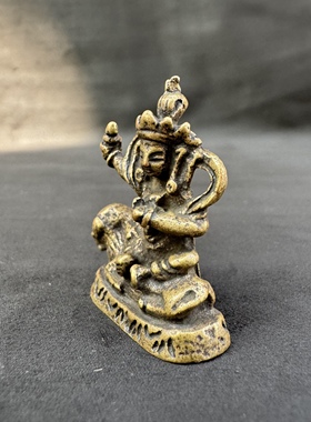 藏式利马铜普贤菩萨小寸佛摆件西藏文玩随身携带黄铜实心小佛像