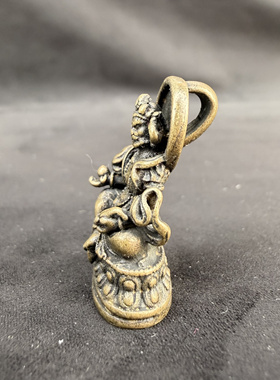 藏式复古黄铜做旧立体迷你小尺寸黄财神卡子侧挂配饰文玩佛珠挂件