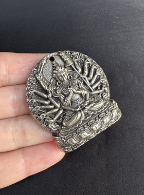 白铜准提佛母挂件藏式千手观音吊坠随身挂坠民族风文玩藏银配饰