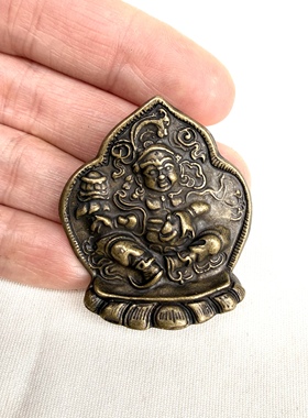 藏式复古皮壳包浆财宝天王佛牌项链吊坠挂件文玩黄铜托甲佛像配饰