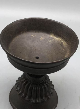 复古尼泊尔手工包浆佛前酥油灯黄铜蜡烛台摆件长明灯佛供灯酥油灯