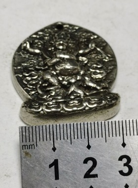仿古藏传密宗白铜四臂金刚手菩萨普巴小佛像挂件吊坠藏银饰品配件