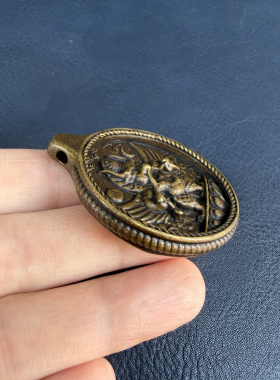 复古黄铜法王如意宝喇荣朝圣纪念品 胜利标志大鹏金翅鸟挂件吊坠
