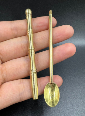 纯铜铲子黄铜长柄铜勺子小勺子调羹勺茶匙茶铜药勺茶道茶具铜器