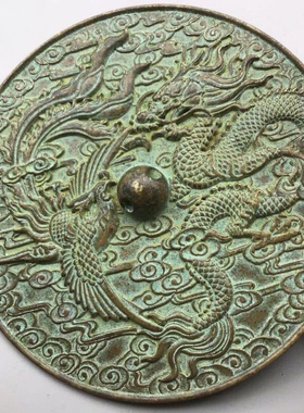 正品复古纯铜龙凤结婚铜镜小怀镜新娘压腰镜九龙护身镜婚庆圆镜子