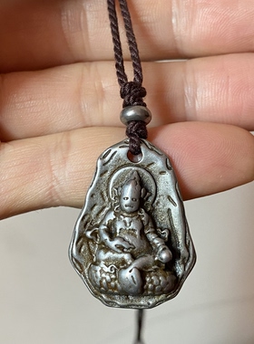 藏式寒铁黄财神吊坠天铁民族风个性吉言无事牌项链男女款圆牌挂坠