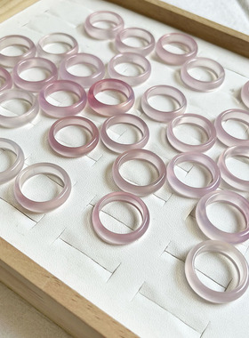 粉色系可爱少女感天然玛瑙玉石戒指 原创小众设计指环轻奢高级感