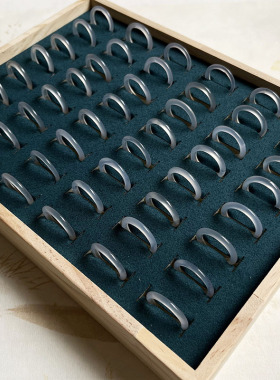 天然白月光玛瑙玉髓情侣素圈尾戒 简约戒圈冰种玉石戒指环男女款