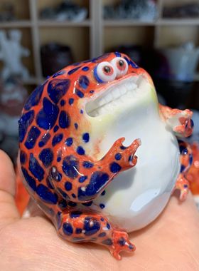 原创手捏陶艺青蛙潮玩摆件塑新社包邮