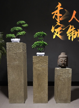 天然石材手工雕刻中式浮雕云纹柱