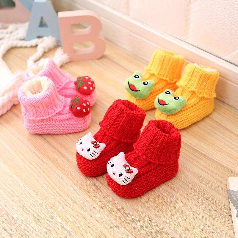 婴儿鞋春秋季0-68个月宝宝毛线软底加绒手工宝宝鞋成品针织鞋