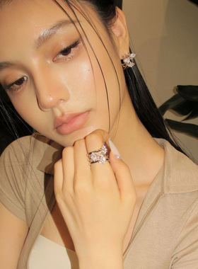 叠戴开口锆石戒指女轻奢高级感小众独特设计师食指戒