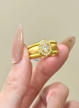 vintag中古鸽子蛋戒指拉丝高级锆石爆闪小众设计百搭轻奢精致指环