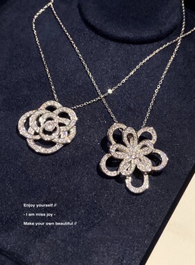 【乔老板Joy】立体花朵项链小香满钻玫瑰银色锁骨毛衣链级质感