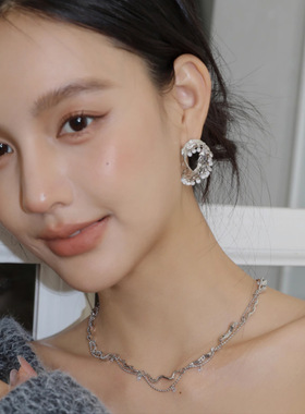 跨境欧美夸张锆石流苏耳钉女轻奢高级设计感时尚气质个性耳环耳饰