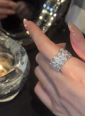 小众设计感微镶重工花朵锆石戒指女轻奢气质可调节指环个性食指