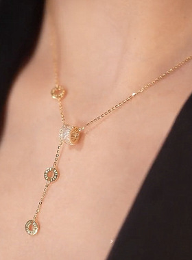 抖音同款微镶锆石水晶小蛮腰吊坠项链轻奢小众设计感个性锁骨链女