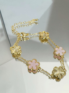 高级感金属双色花朵手链甜美气质手环公主风轻奢真金电镀配饰新品