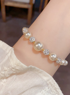 2025新款夏季新款时尚简约优雅百搭镶钻玻璃珠手链轻奢温柔高级感