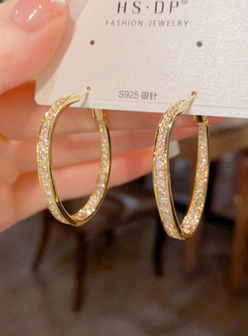 欧美跨境个性夸张微镶锆石几何圆形耳圈精致轻奢独特设计感耳环女
