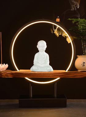 新中式倒流香炉创意摆件陶瓷家居客厅办公室桌面装饰品摆设禅意灯