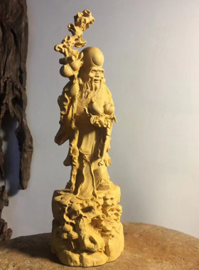 小叶黄杨木老寿星雕刻木雕家居摆饰摆件文玩工艺品厂供应出售