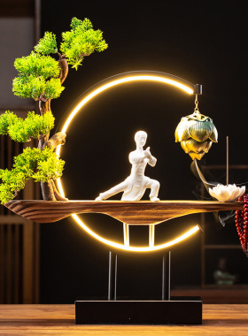 功夫太极拳人物陶瓷摆件中式USB灯客厅书房艺术工艺品家居装饰品