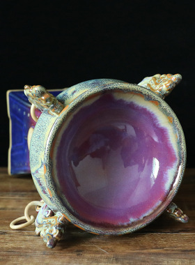 陶瓷聚宝盆 钧瓷瓷器摆件中式 家居客厅装饰礼品工艺品