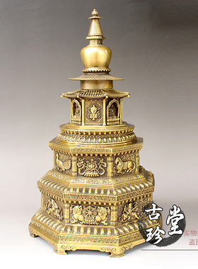 纯铜塔桌面摆件 九层八卦塔家居供奉舍利塔客厅办公室工艺品