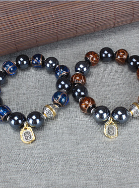 男女情侣款香灰琉璃珠光彩瓷手串