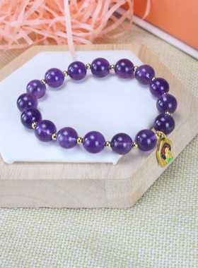 女款天然紫水晶原创绿度母手串