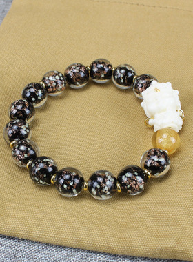 北京宫宫新款金箔琉璃夜光黑色文玩大黑天显白手链手串生日礼物