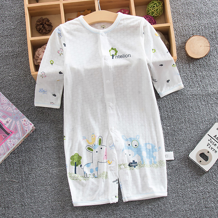 夏季嬰兒透氣孔開檔哈衣網眼連體衣夏天薄寶寶爬服空調房衣服