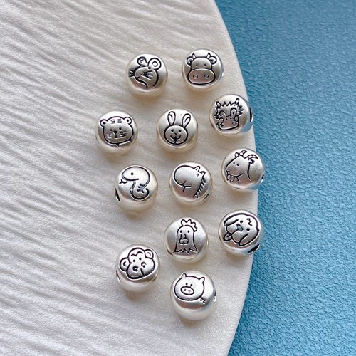 足银999纯银配件十二生肖大孔隔珠背云本命年蛇牛diy手串项链编绳 - 图3