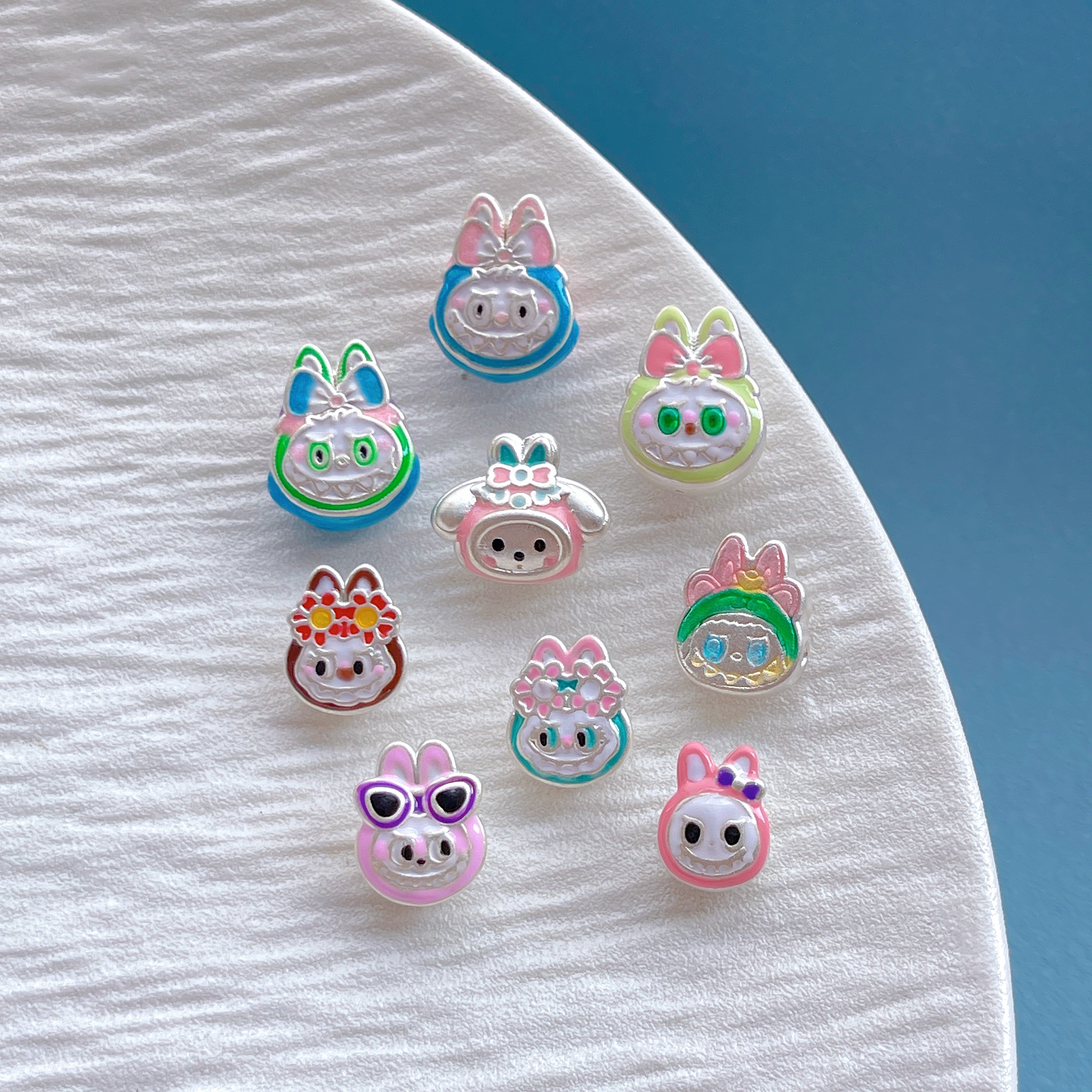 足银999纯银配件烧蓝拉布布隔珠吊坠提溜挂坠diy手链项链编绳配饰 - 图1