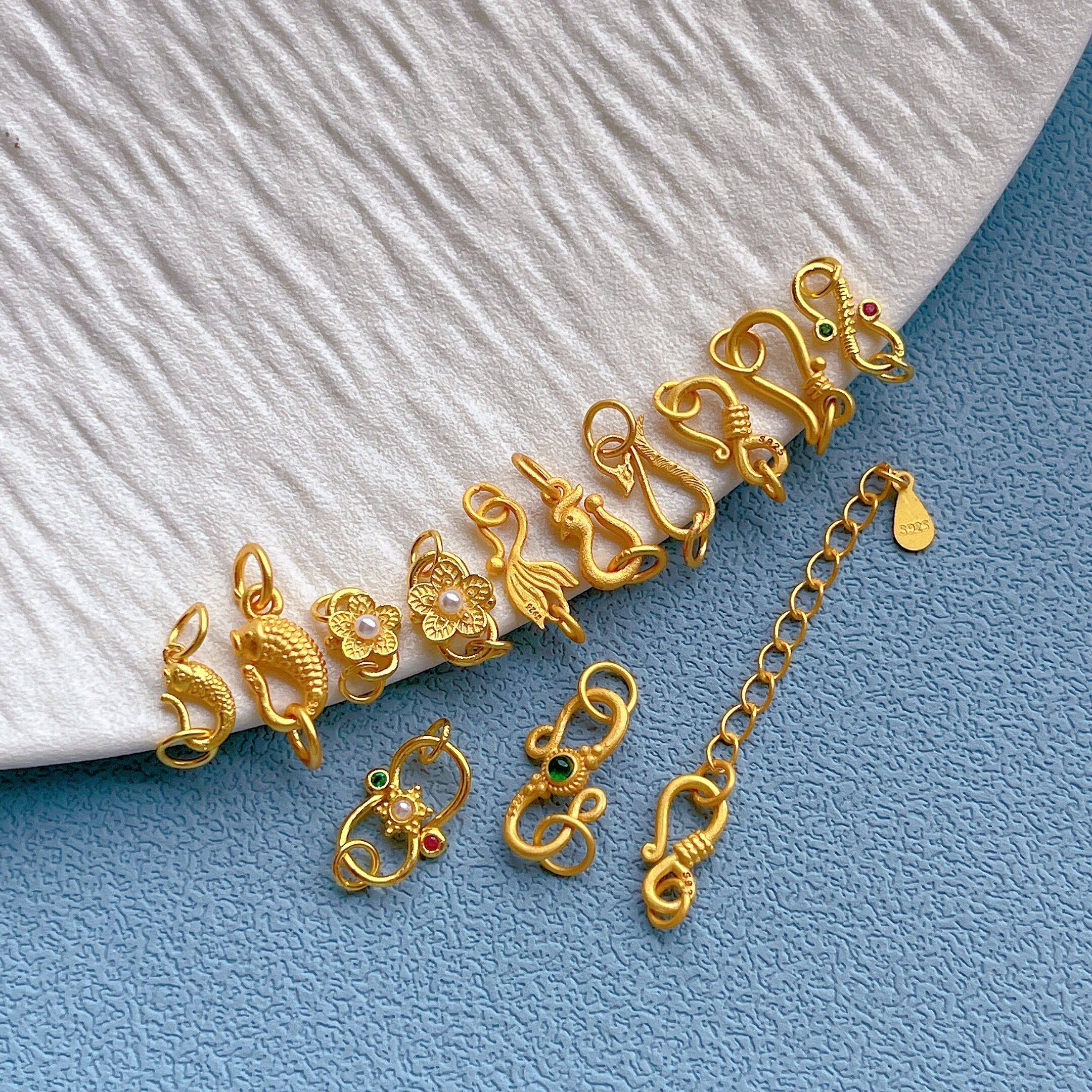 古法金s925银镀24K金配件手链项链凤凰S扣延长链珍珠小鱼扣子配饰,淘宝优惠券,粉丝福利购,淘宝优惠卷