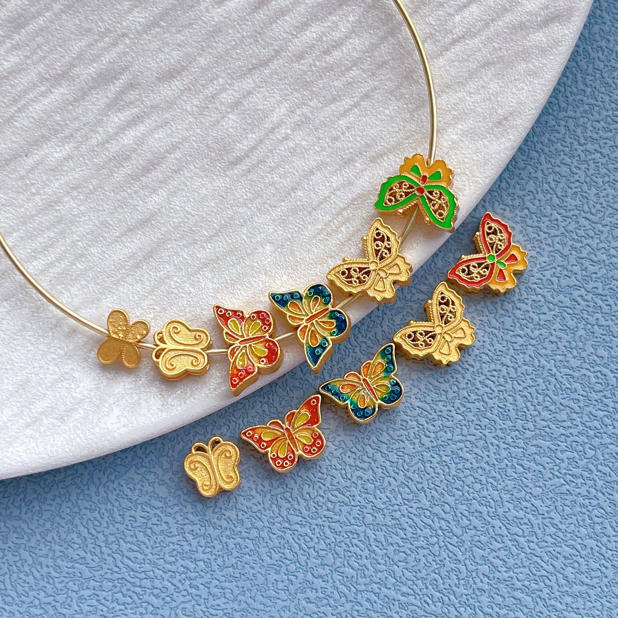 古法金s925银镀24K金配件烧蓝蝴蝶隔珠背云DIY手链串珠编绳配饰,淘宝优惠券,粉丝福利购,淘宝优惠卷