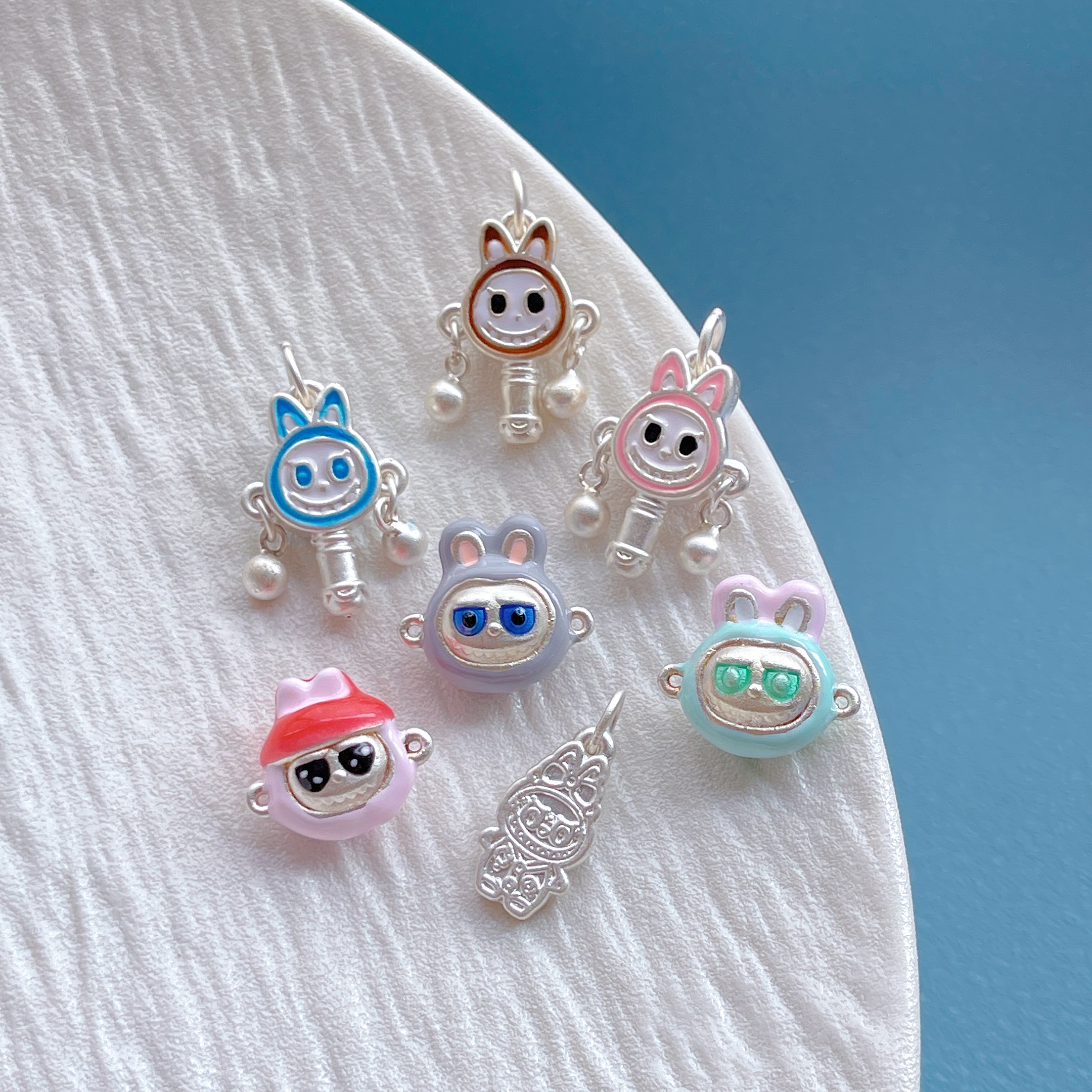 足银999纯银配件烧蓝拉布布隔珠吊坠提溜挂坠diy手链项链编绳配饰 - 图2