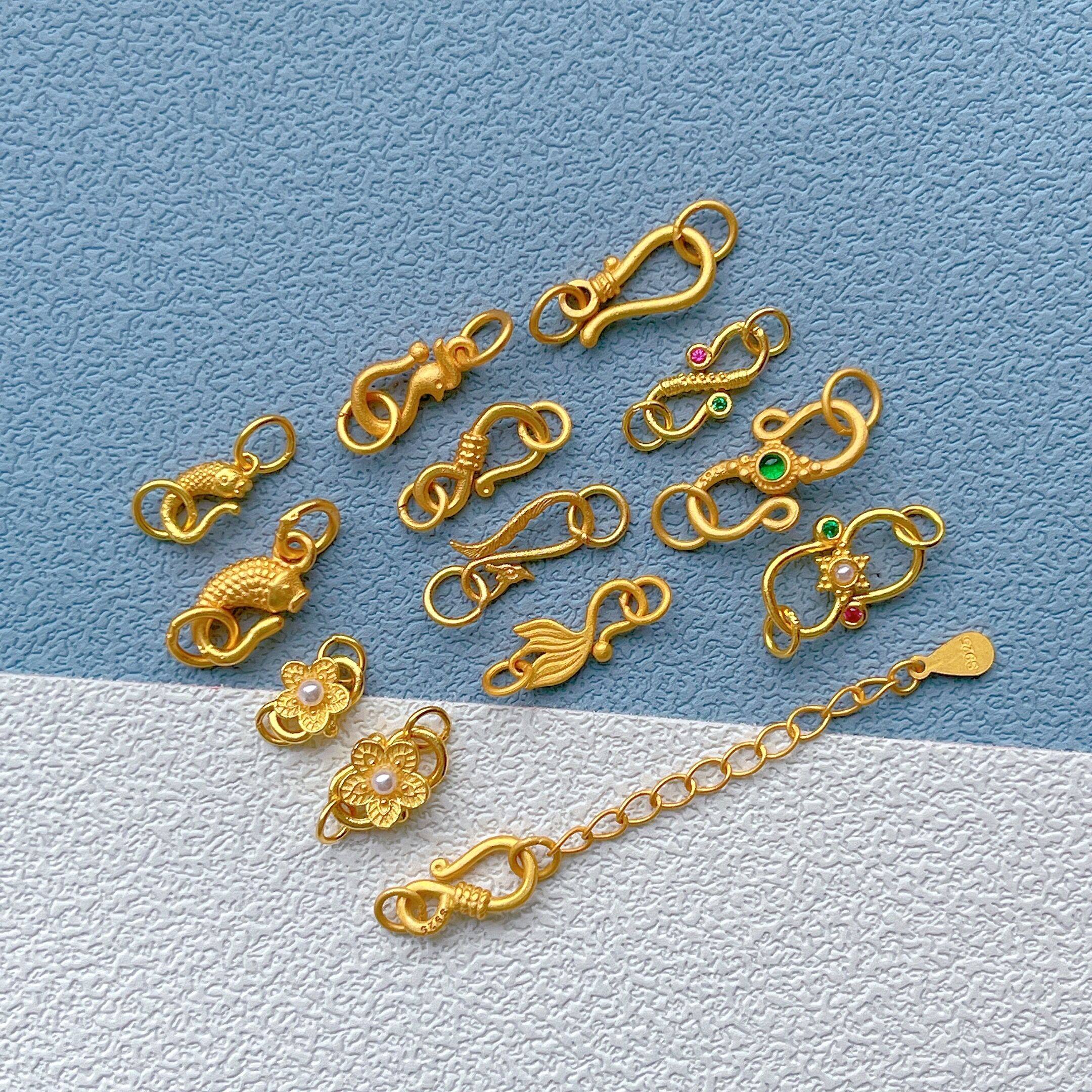 古法金s925银镀24K金配件手链项链凤凰S扣延长链珍珠小鱼扣子配饰,淘宝优惠券,粉丝福利购,淘宝优惠卷