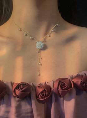 「山茶邂逅」vintage奶白花朵 超仙流苏项链法式复古锁骨链宫廷风