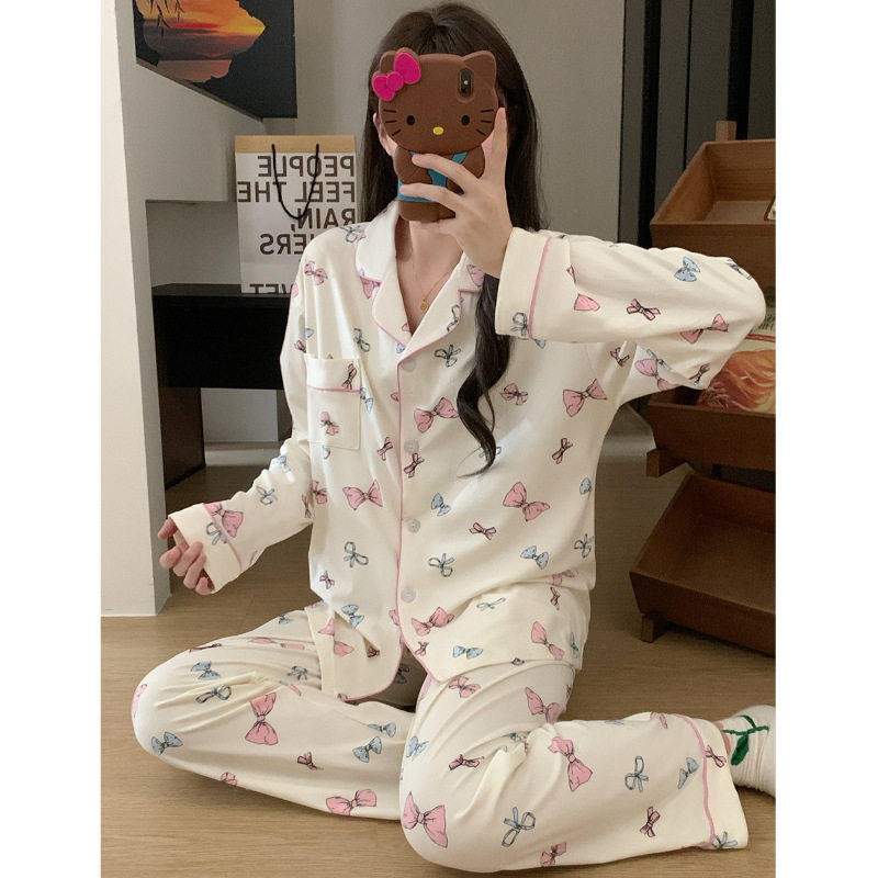 新款春秋季双长袖睡衣女开衫套装休闲卡通牛奶丝家居服女网红,淘宝优惠券,粉丝福利购,淘宝优惠卷