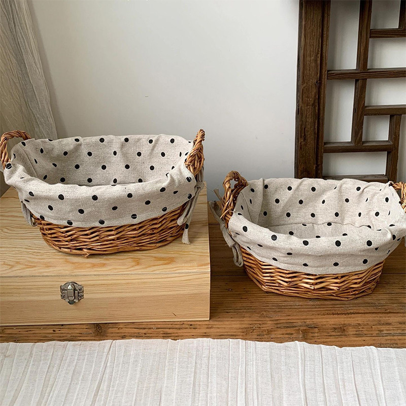 布艺藤编收纳筐黑白波点收纳篮桌面杂物零食筐家用客厅整理置物篮,淘宝优惠券,粉丝福利购,淘宝优惠卷